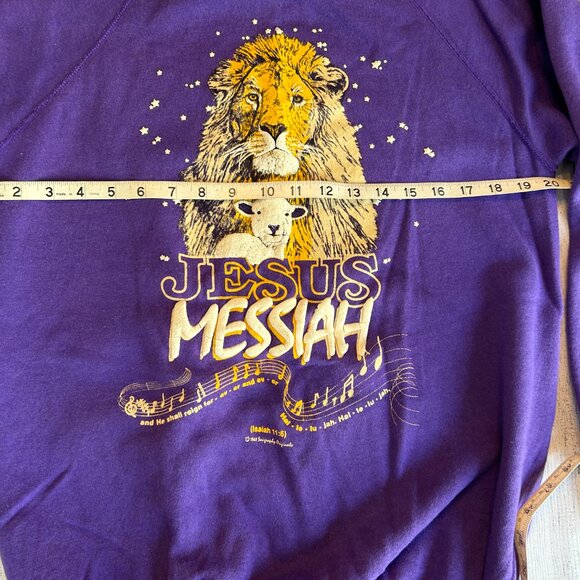 vtg 80s Jesus Messiah purple crewneck sweatshirt size L puff paint double sided - Picture 9 of 14